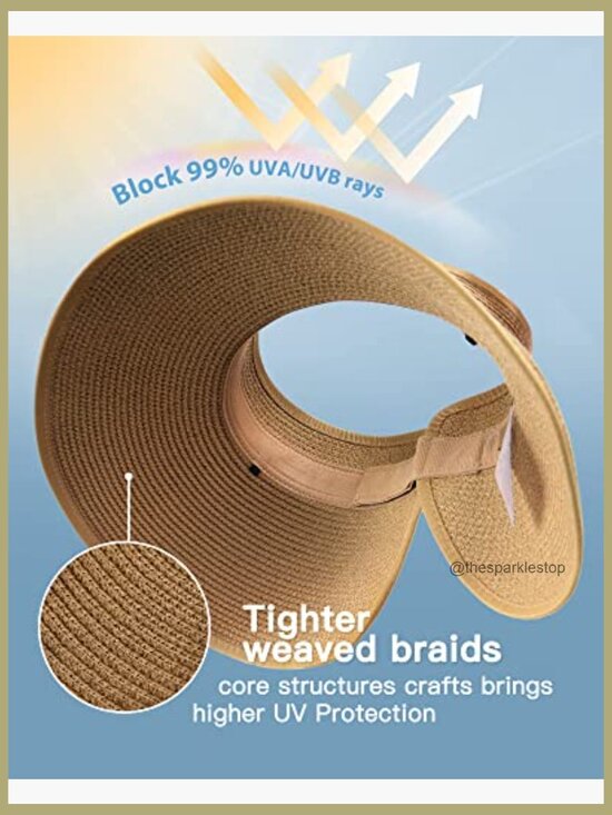 Paper Straw Sun Hat with UPF 80+ Protection, Foldable, Ponytail Opening main image 5